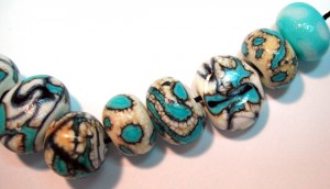 Second beads - turquoise over dk ivory - sm pic